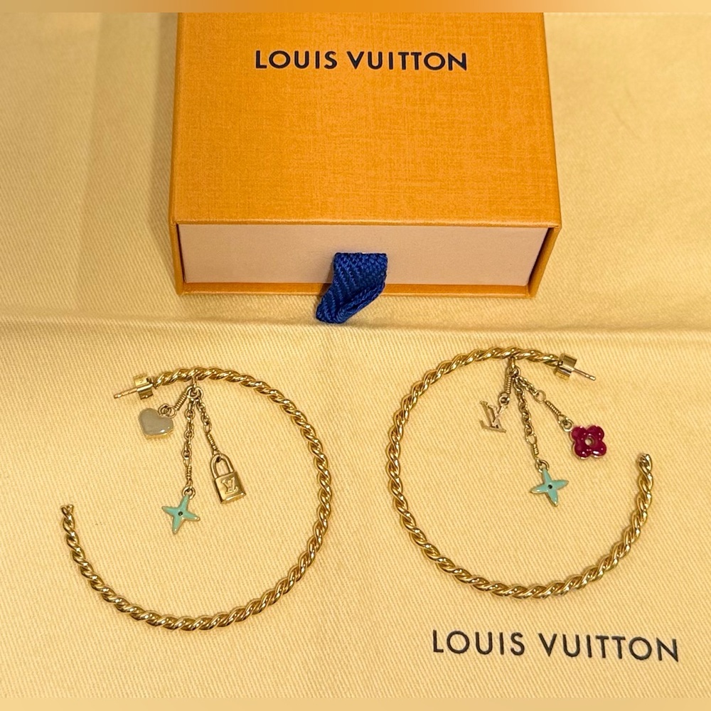Louis Vuitton Creole Sweet Monogram Gold Hoop Earrings - Picture 2 of 6